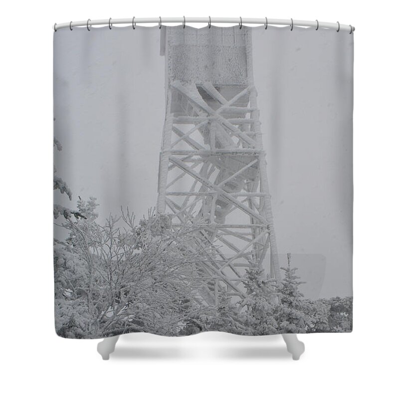 Stratton Mountain Fire Tower Incased In Snow Shower Curtain featuring the photograph Stratton Mountain Fire Tower Incased in Snow by Raymond Salani III