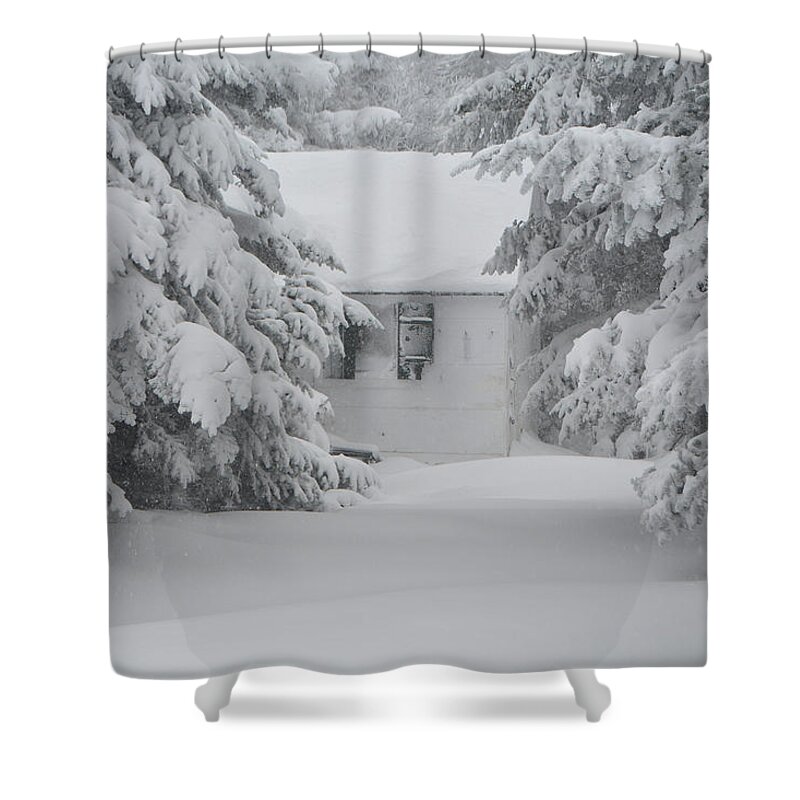 Stratton Mountain Fire Tower Maintainer's Cabin Shower Curtain featuring the photograph Stratton Mountain Fire Tower Maintainer's Cabin by Raymond Salani III