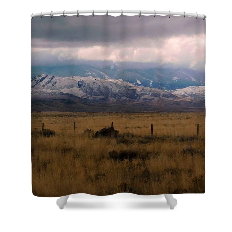 - Stratus Clouds - Wyoming Shower Curtain featuring the photograph - Stratus Clouds - Wyoming by THERESA Nye