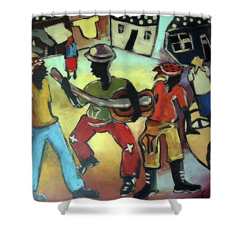  Shower Curtain featuring the painting Street Band by Eli Kobeli