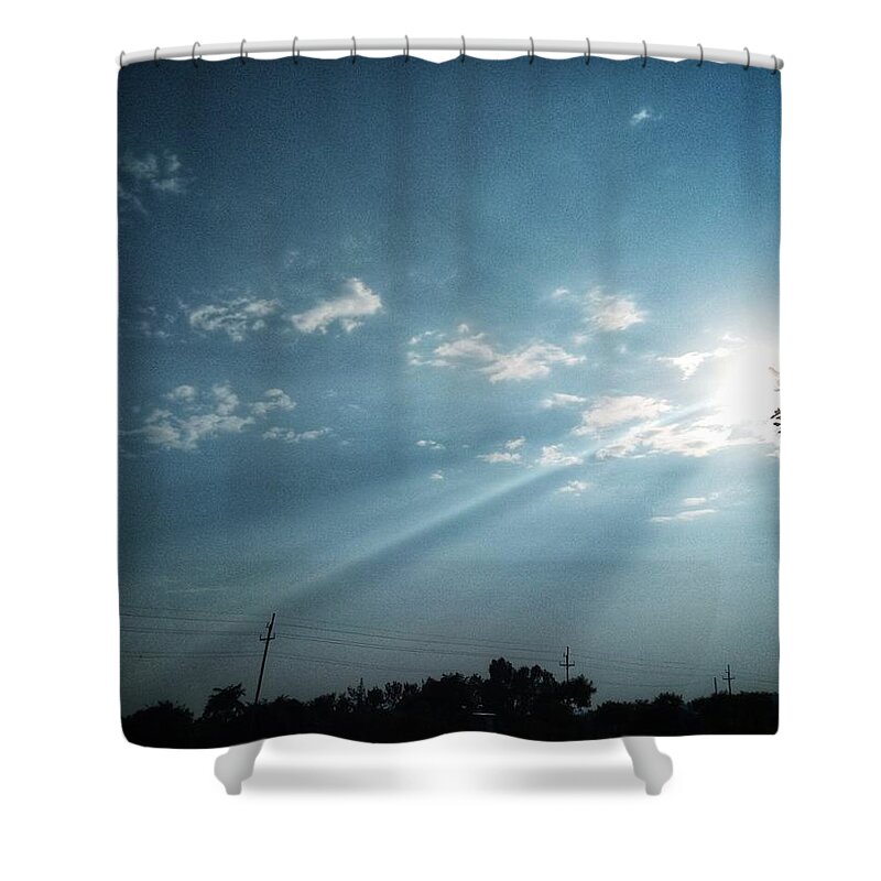 Sky Shower Curtain featuring the photograph Striking rays by Yvonne's Ogolla