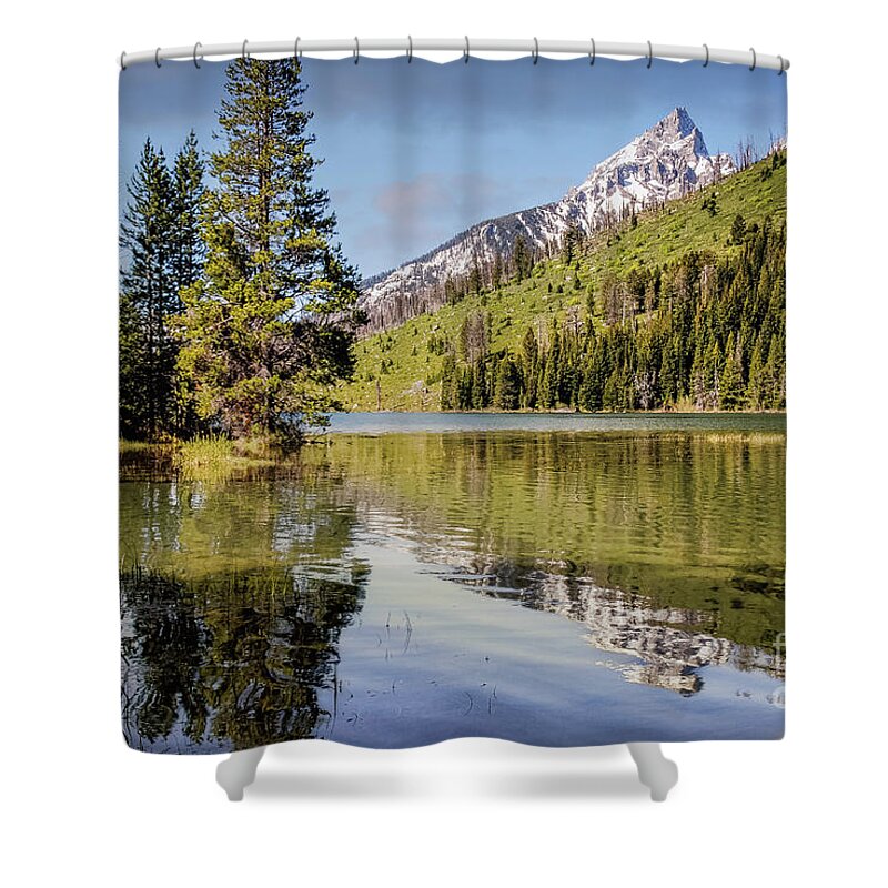 Clear Blue Sky Shower Curtain featuring the photograph String Lake 2 by Al Andersen