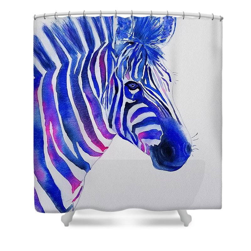 Zebra Shower Curtain featuring the painting Stripes from the Left by Ann Frederick