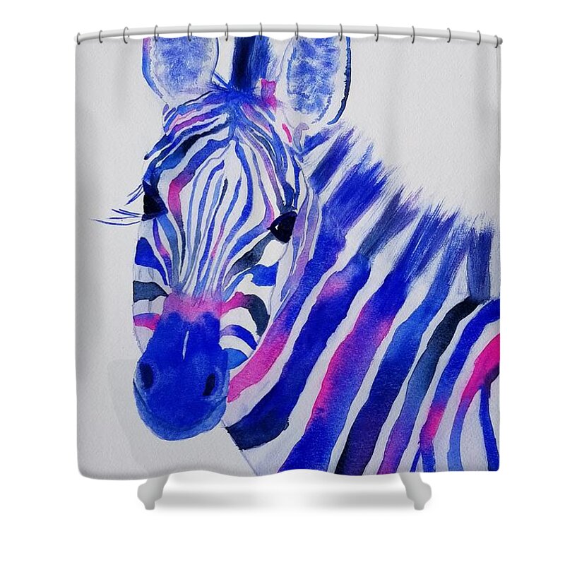 Zebras Shower Curtain featuring the painting Stripes from the Right by Ann Frederick