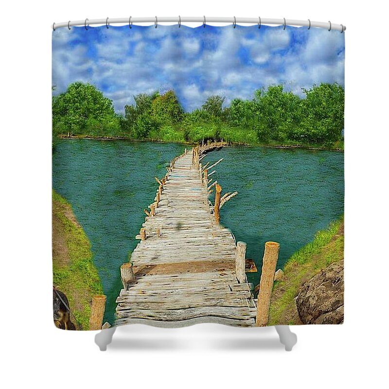 Trails Shower Curtain featuring the mixed media Stroll One Summer Afternoon by Teresa Trotter