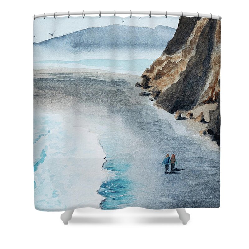 Shore Shower Curtain featuring the painting Strolling the Shore by Bonny Puckett