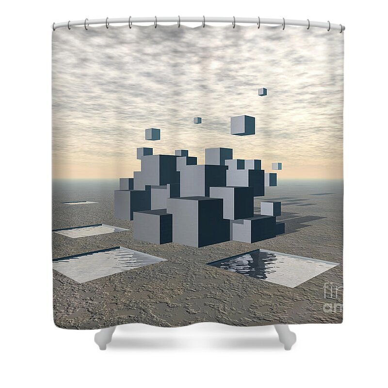 Surreal Shower Curtain featuring the digital art Structure of Cubes by Phil Perkins