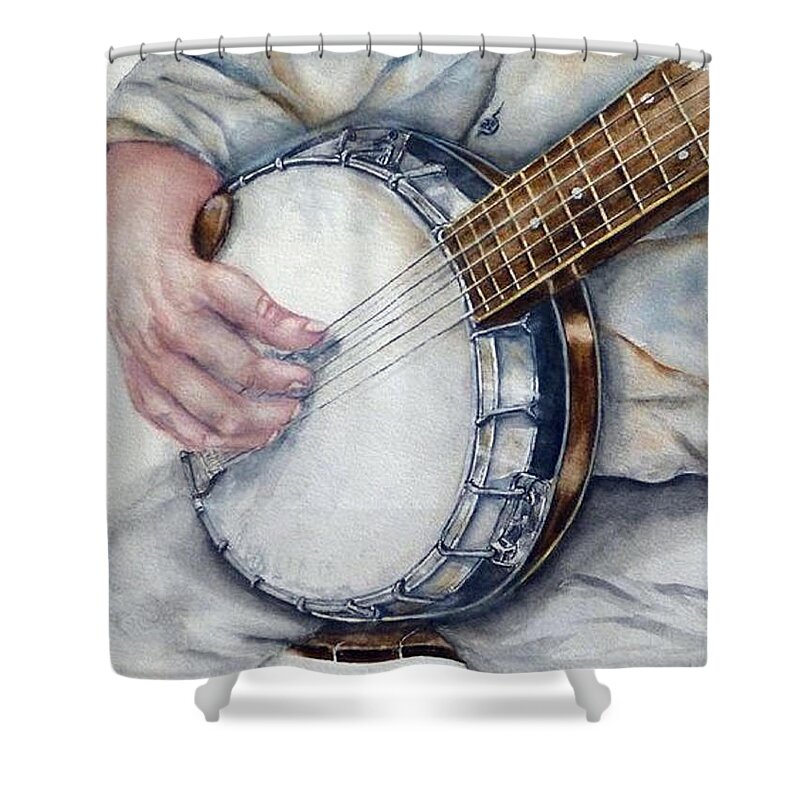 Banjo Shower Curtain featuring the painting The Ol' Banjo by Kelly Mills