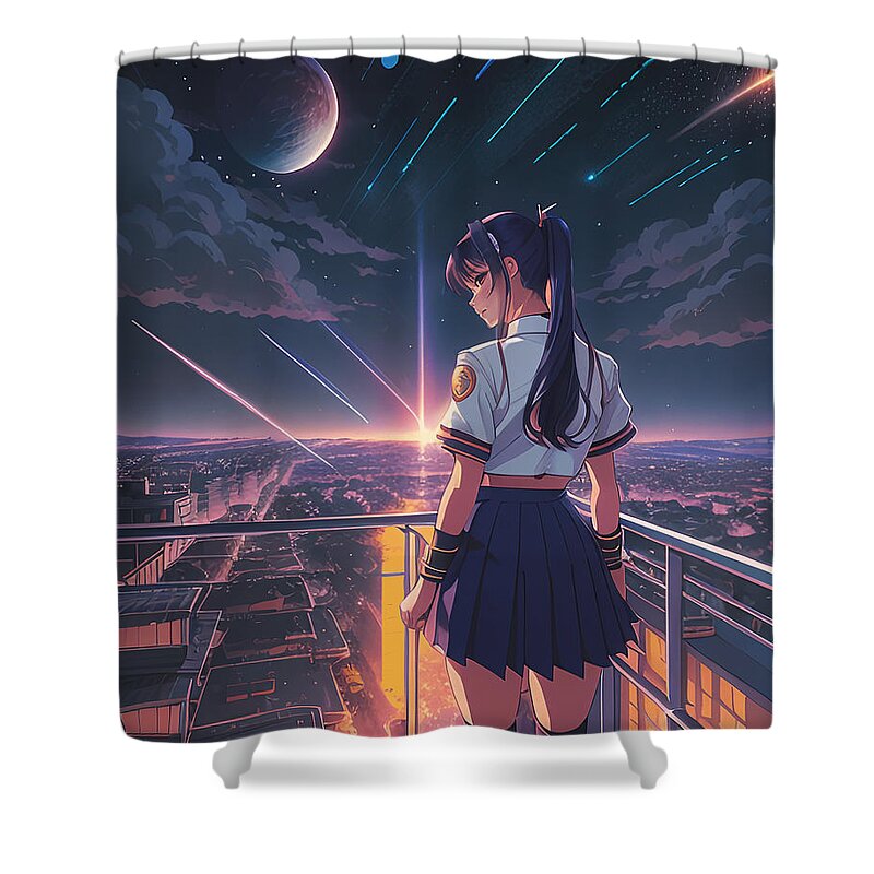 Anime Student Girl in Tokyo Night Time Jigsaw Puzzle