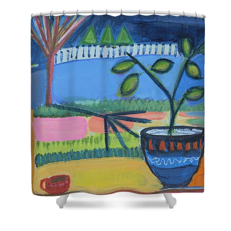 Studio Shower Curtain featuring the mixed media Studio View by Julia Malakoff