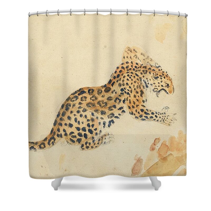 French Shower Curtain featuring the drawing Study Of A Panther Attacking A Prey art by Antoine Louis Barye French