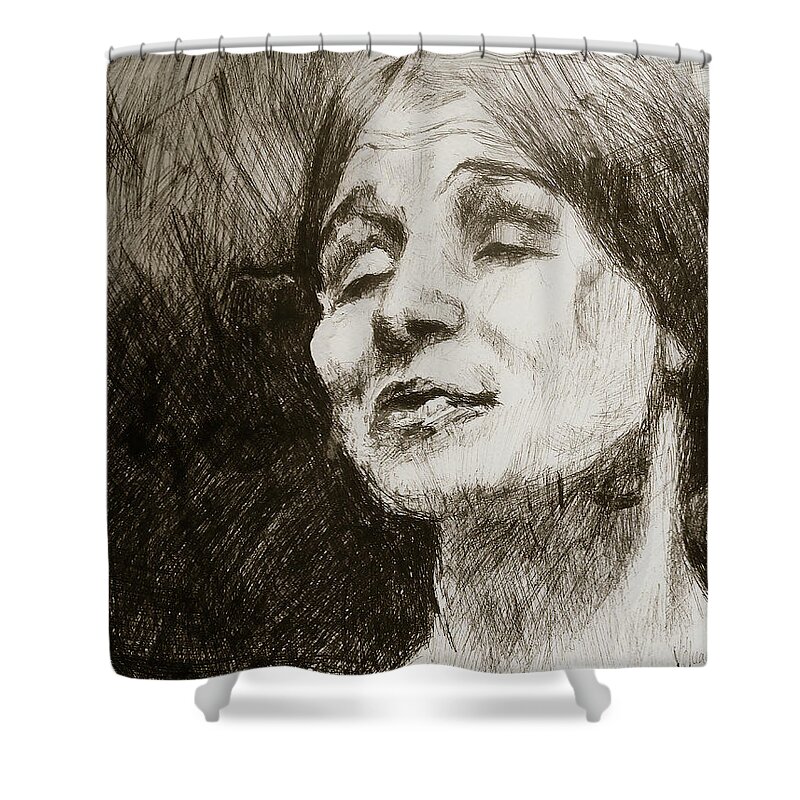 #tinamodotti Shower Curtain featuring the drawing Study of a Portrait 26 by Veronica Huacuja