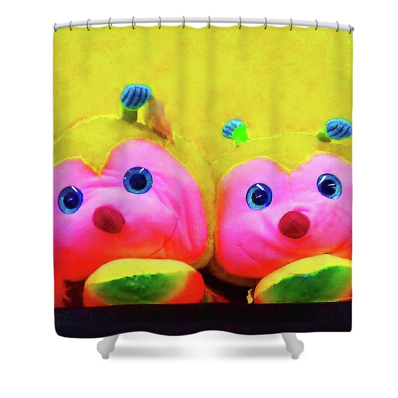 Toys Shower Curtain featuring the photograph Stuffed Bees by Andrew Lawrence