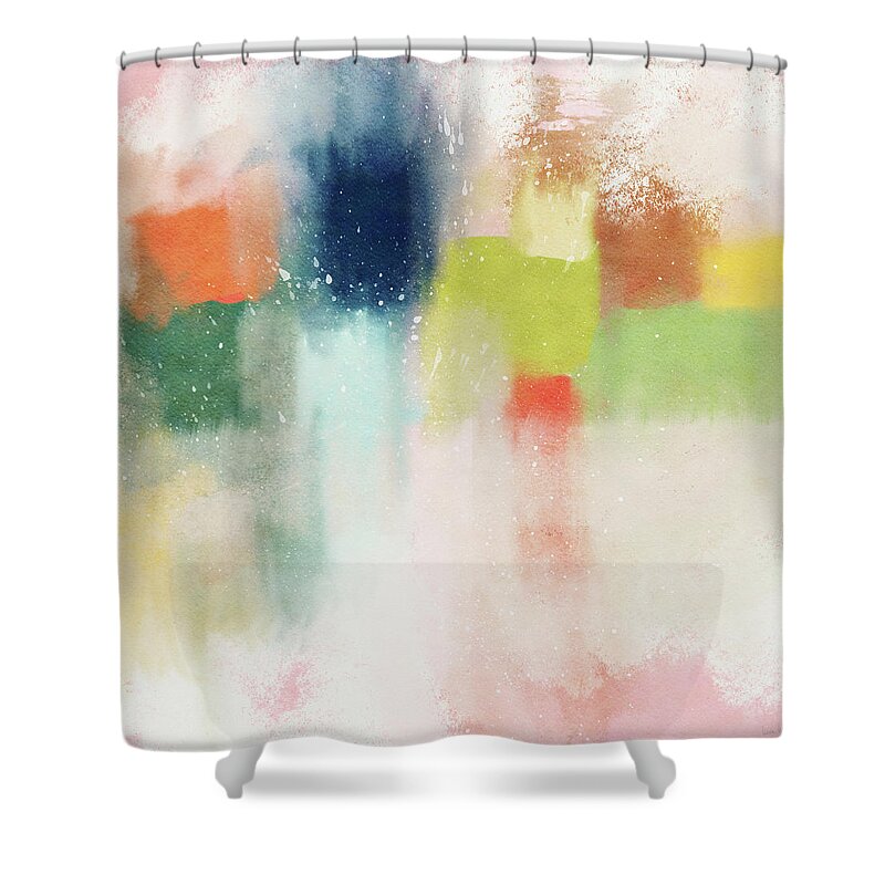 Abstract Shower Curtain featuring the mixed media Subdued Spring- Art by Linda Woods by Linda Woods