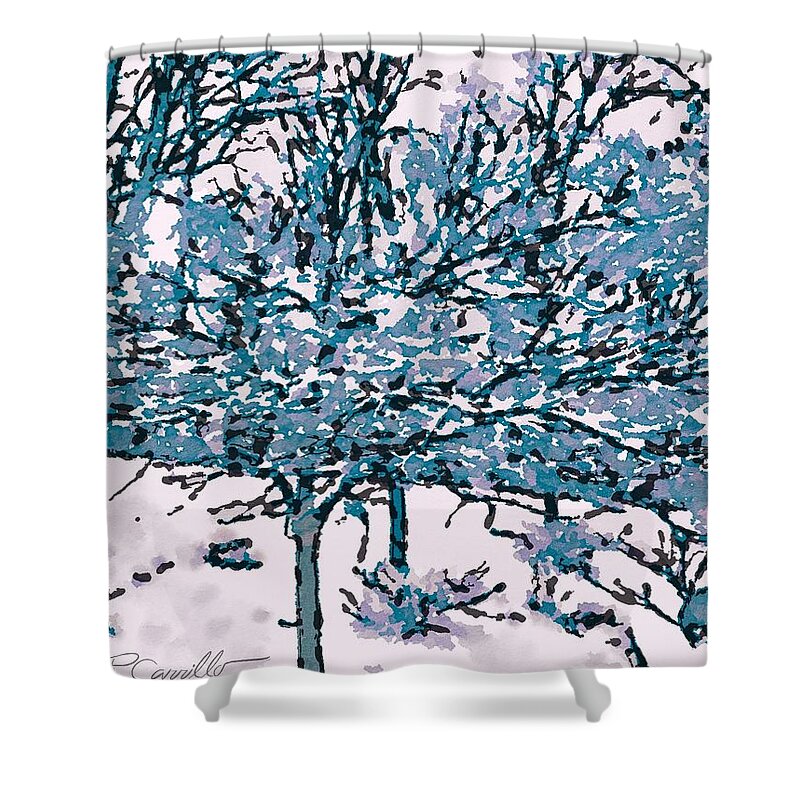 Snow Shower Curtain featuring the photograph Sudden Snow in Blue by Ruben Carrillo
