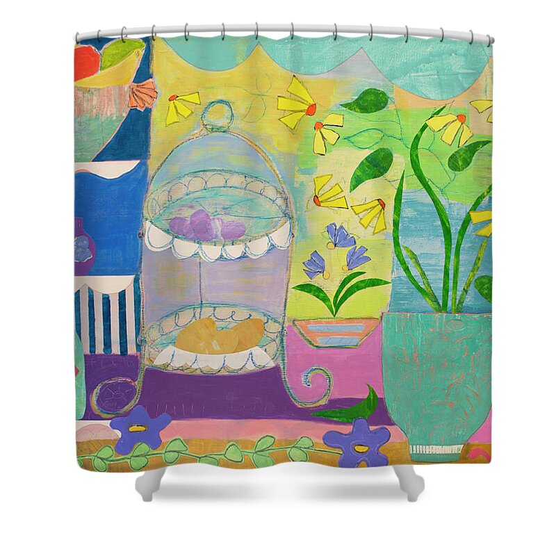 Mixed Media Art Shower Curtain featuring the mixed media Sugar and Spice by Julia Malakoff