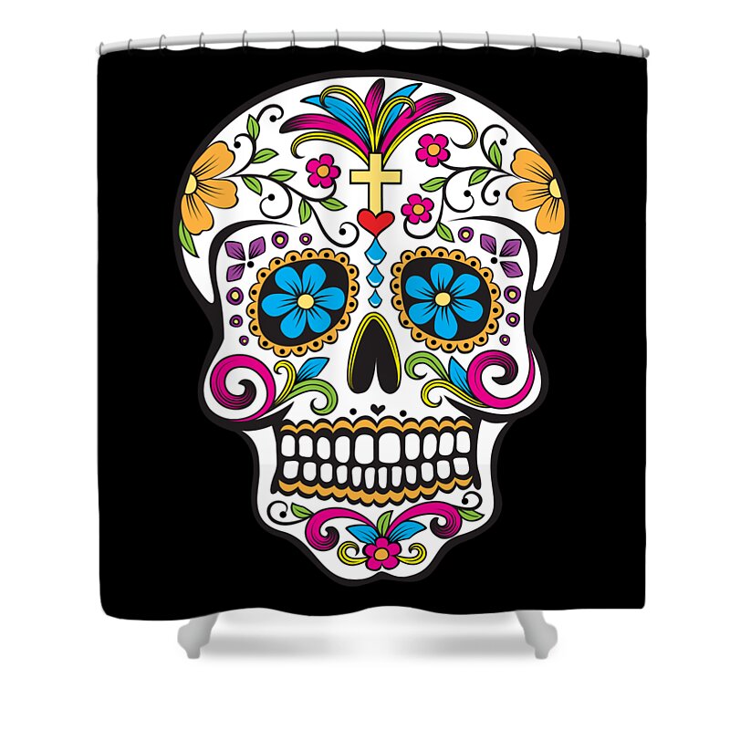 Halloween Shower Curtain featuring the digital art Sugar Skull Day of the Dead by Flippin Sweet Gear
