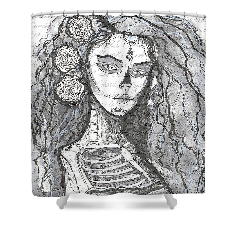 Halloween Shower Curtain featuring the painting Sugar Skull Ghost by Kathy Pope