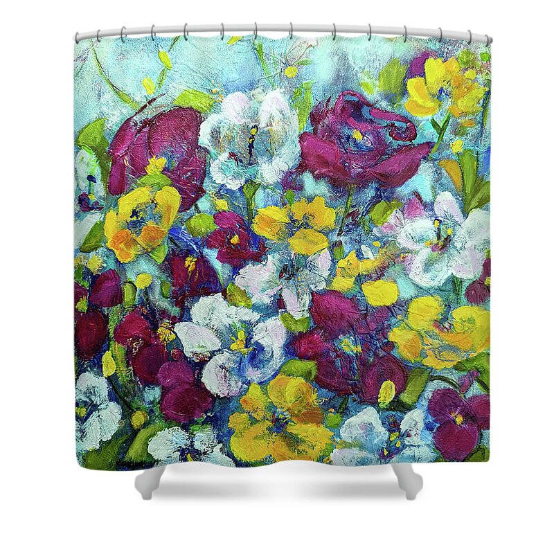 Abstract Flower Shower Curtain featuring the painting Romantic Bouquet by Haleh Mahbod