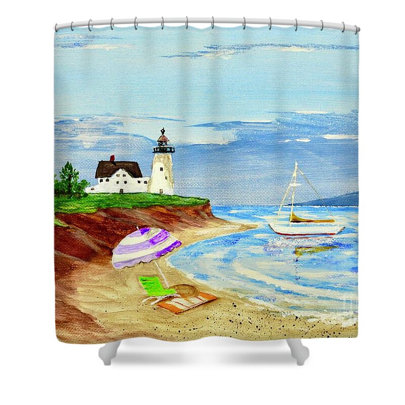 Boat Shower Curtain featuring the painting Summer Break by Mary Scott