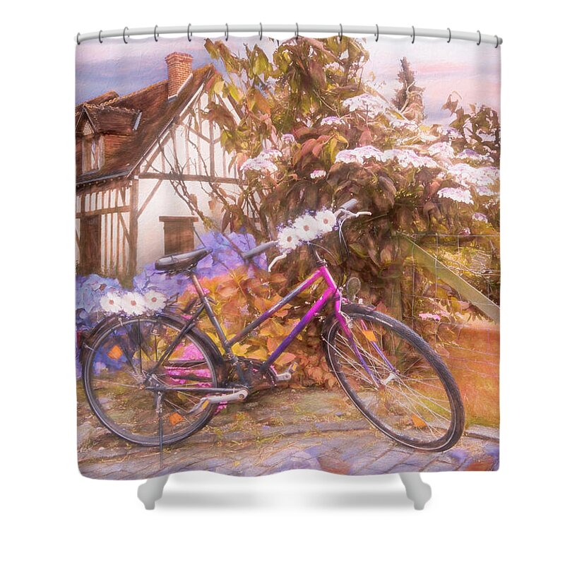 Barns Shower Curtain featuring the photograph Summer Cycling in Flowers Painting by Debra and Dave Vanderlaan
