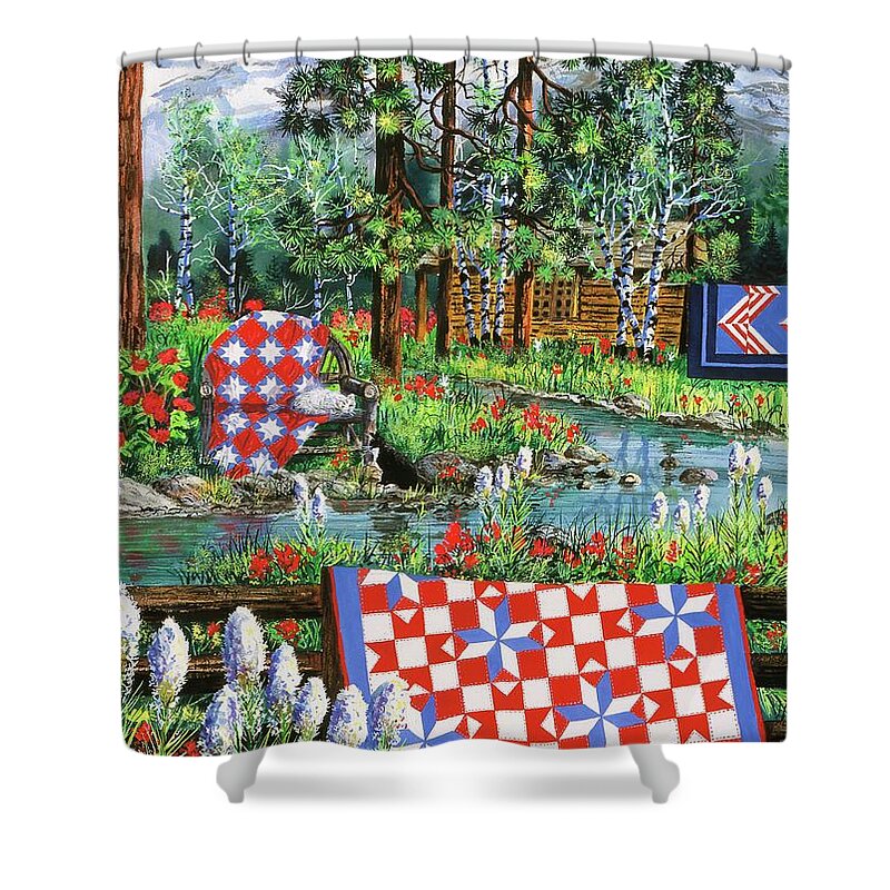 Log Cabin Shower Curtain featuring the painting Summer Dream by Diane Phalen