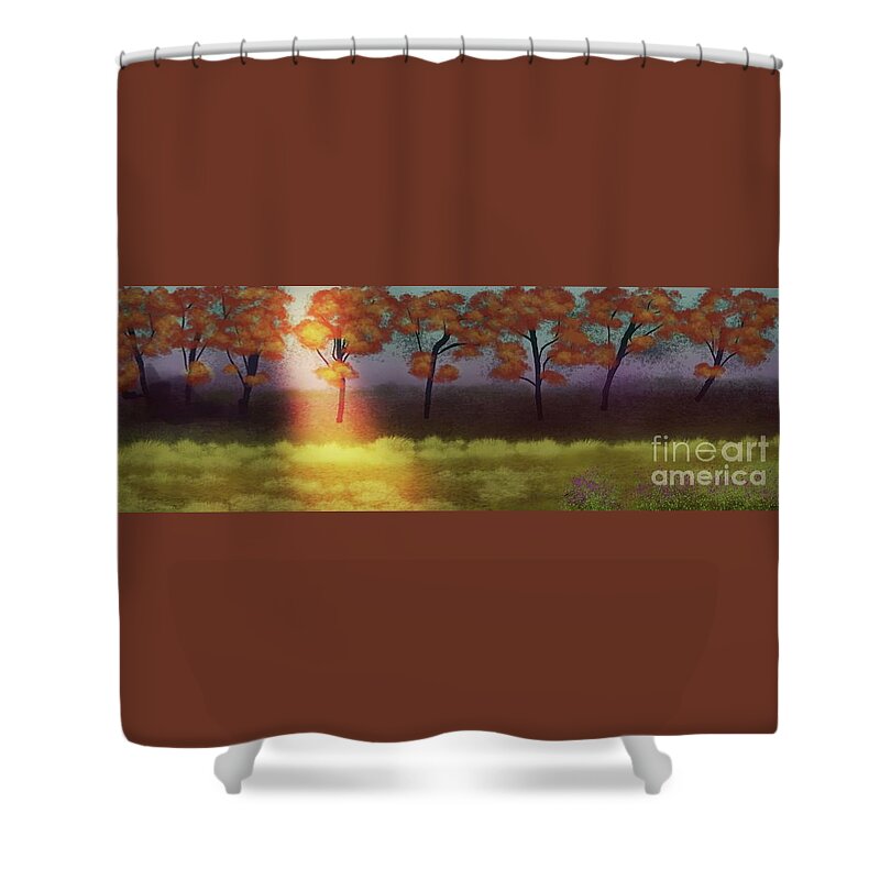 Landscape Shower Curtain featuring the digital art Summer Dreams Sun Rays by Julie Grimshaw