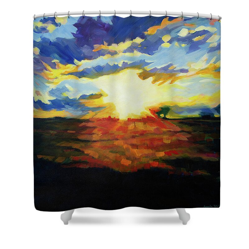 Landscape Shower Curtain featuring the painting Summer Evening by Amanda Schwabe