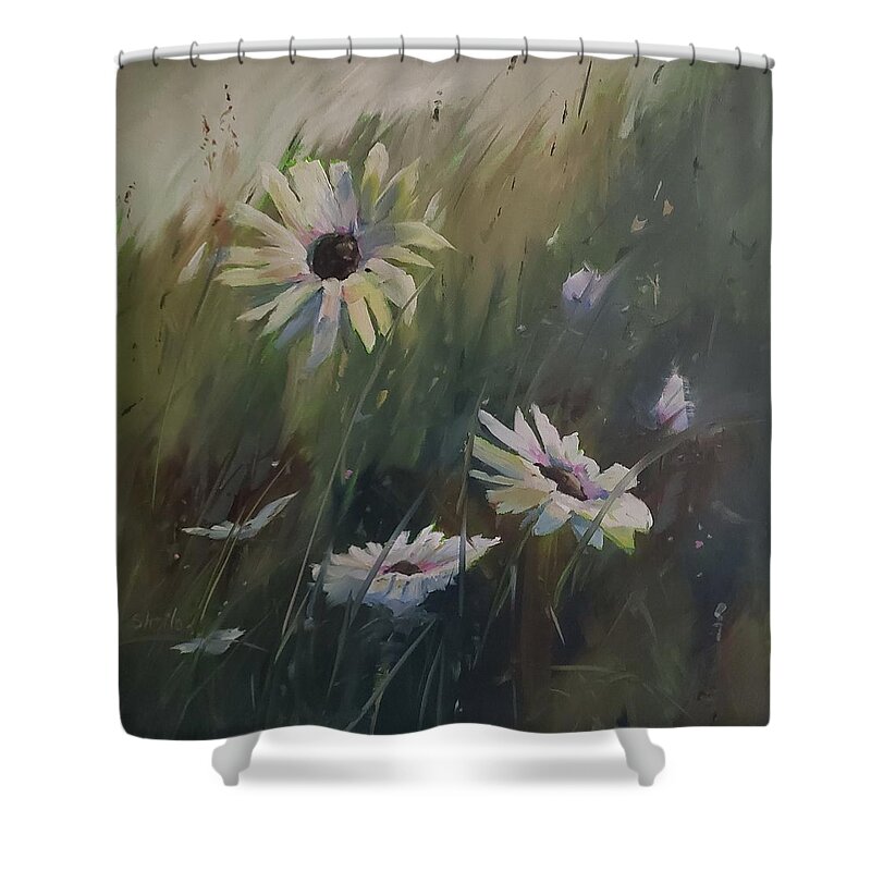 Daisy Shower Curtain featuring the painting Summer is Daisies by Sheila Romard