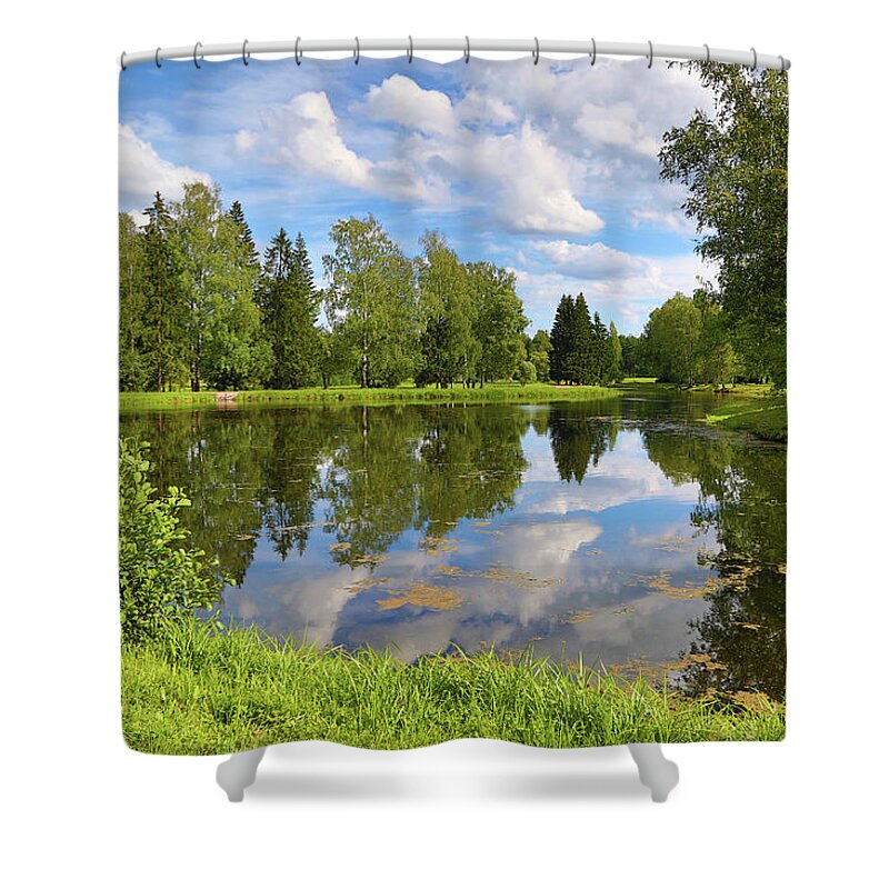 Lake Shower Curtain featuring the photograph Summer Lake Landscape In Park by Mikhail Kokhanchikov