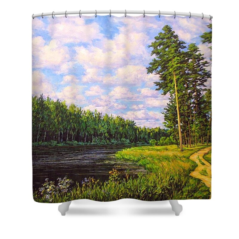 Summer Landscape Shower Curtain featuring the painting Summer landscape 4 by Kastsov