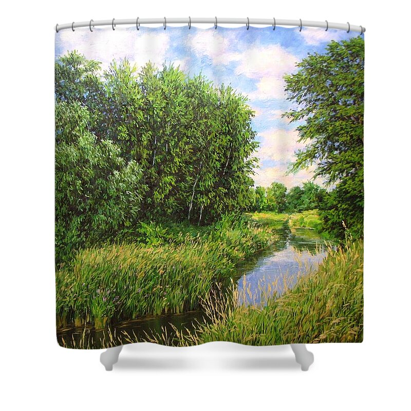 Summer Landscape Shower Curtain featuring the painting Summer landscape 6 by Kastsov