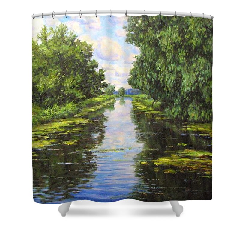 Summer Landscape Shower Curtain featuring the painting Summer landscape 7 by Kastsov