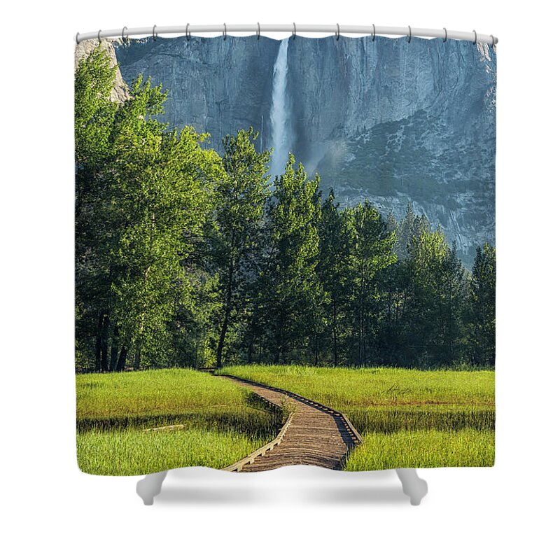 Yosemite Valley Shower Curtain featuring the photograph Summer Morning Upper Yosemite Falls #1 by Joseph S Giacalone
