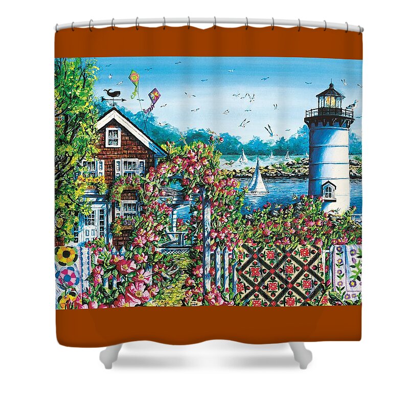 Summer Shower Curtain featuring the painting Summer Rose Harbor by Diane Phalen
