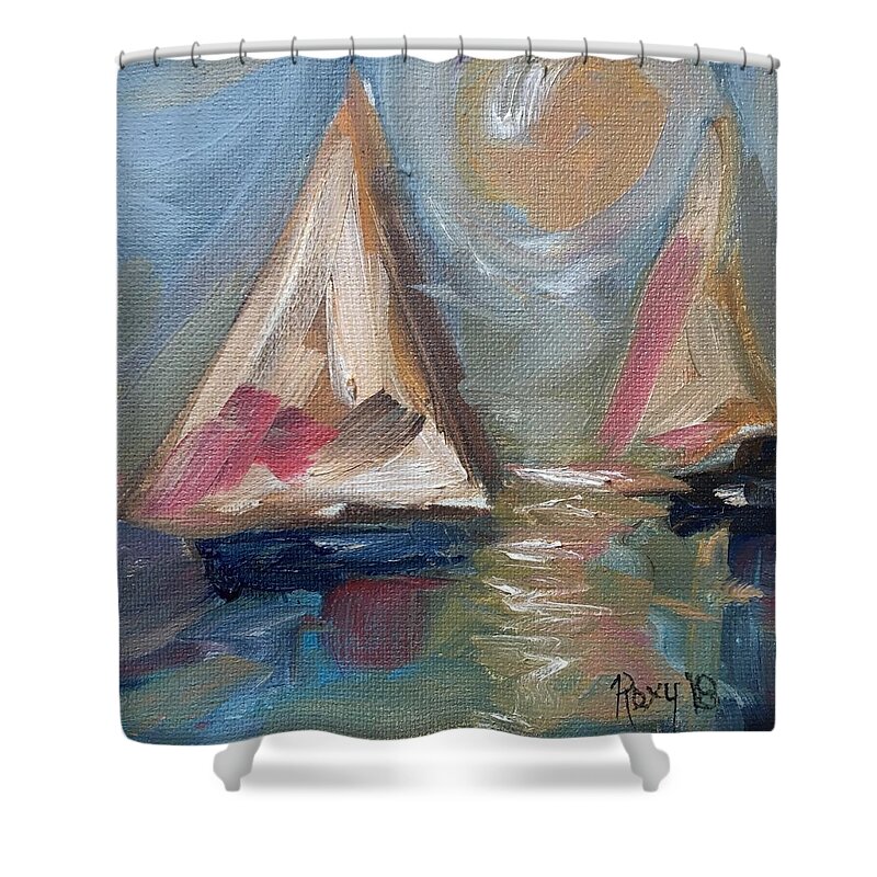 Sailboat Painting Shower Curtain featuring the painting Summer Sailing by Roxy Rich