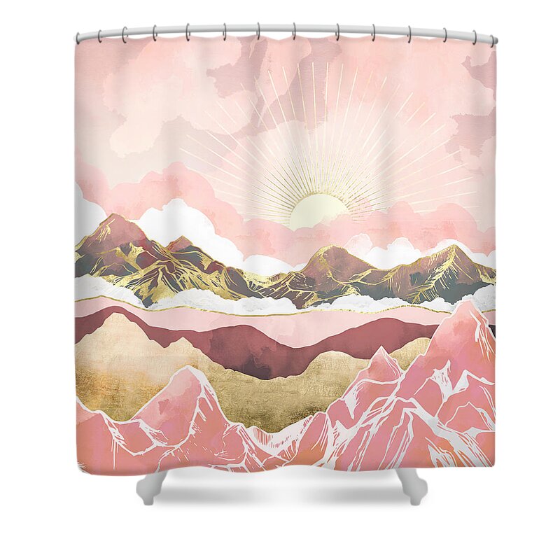 Summer Shower Curtain featuring the digital art Summer Sunrise by Spacefrog Designs