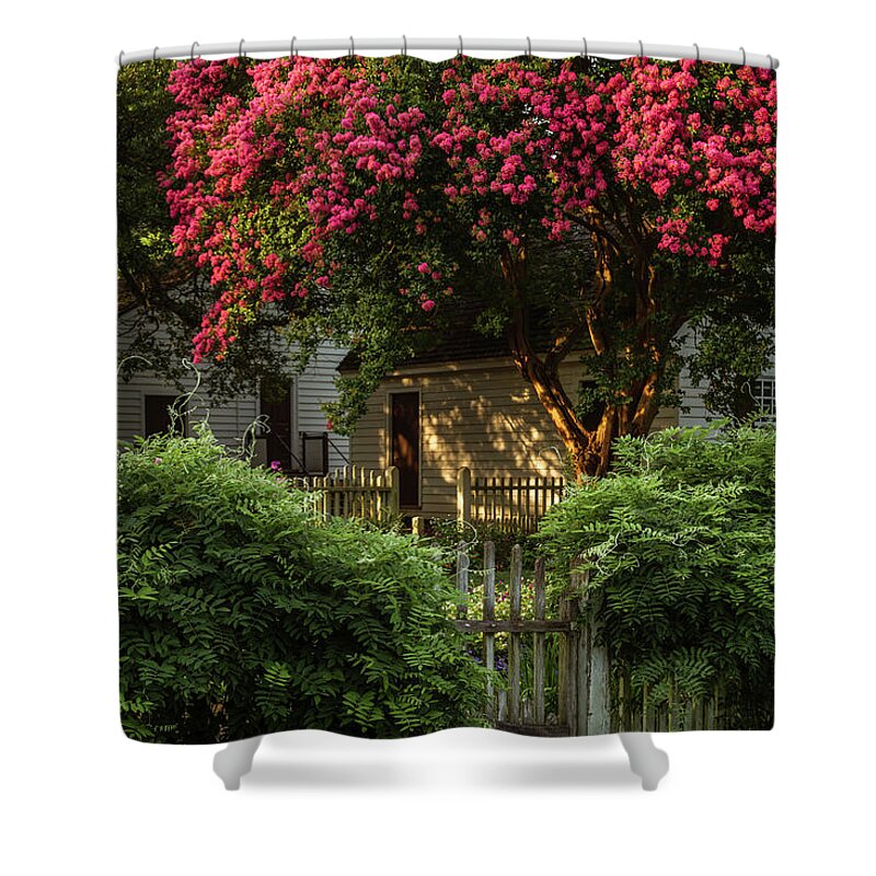 Colonial Williamsburg Shower Curtain featuring the photograph Summer Sunset in a Garden by Rachel Morrison