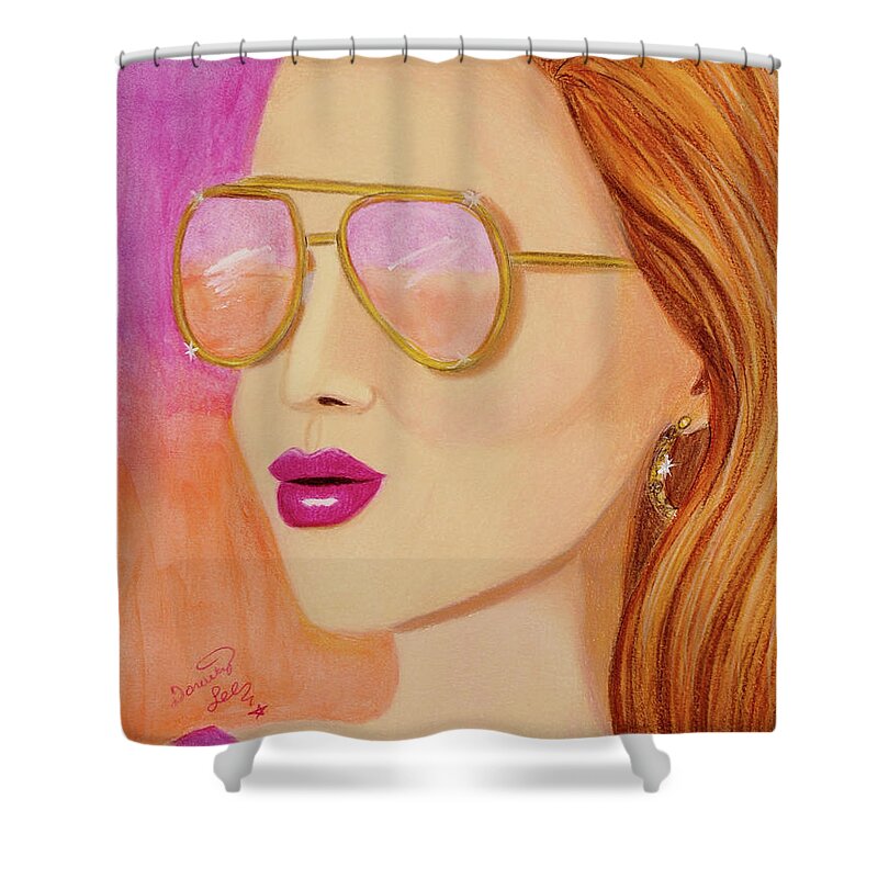 Fine Art Shower Curtain featuring the painting Summer Sunset In Reflective Sunglassess by Dorothy Lee