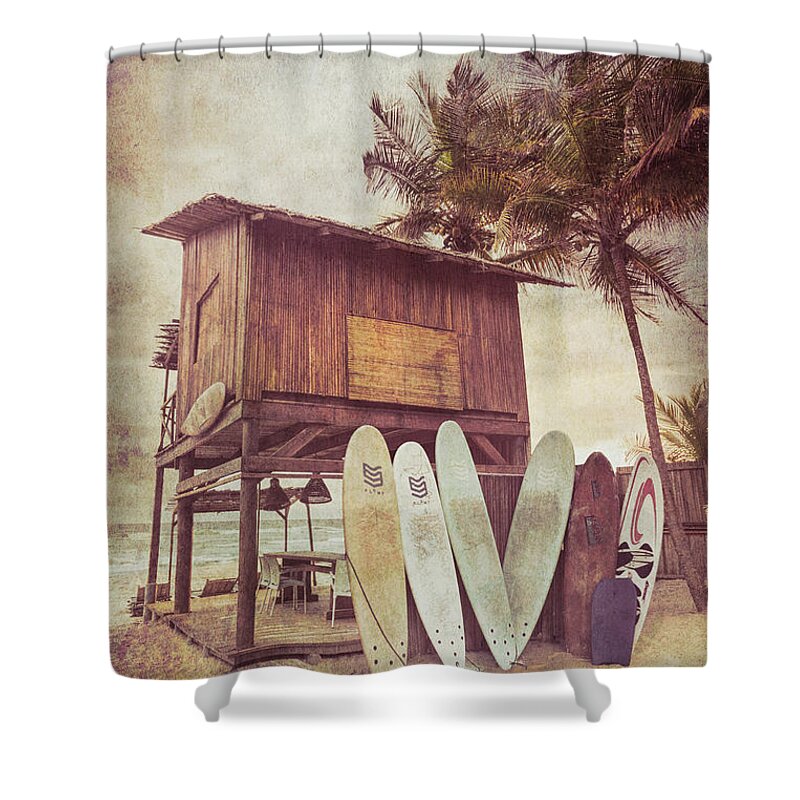 African Shower Curtain featuring the photograph Summer Surf Shack Postcard by Debra and Dave Vanderlaan