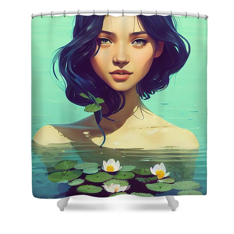 Girl Shower Curtain featuring the digital art Summer Swim by Nickleen Mosher