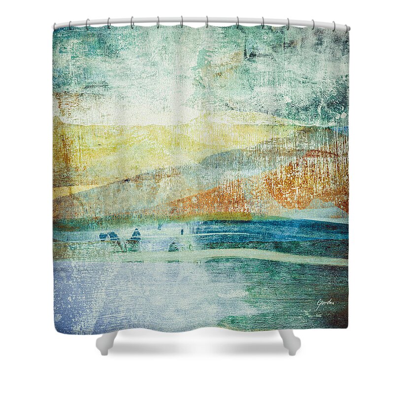 Colorful Shower Curtain featuring the painting Summer Tales - Warm Contemporary Abstract Beach Landscape Painting by iAbstractArt