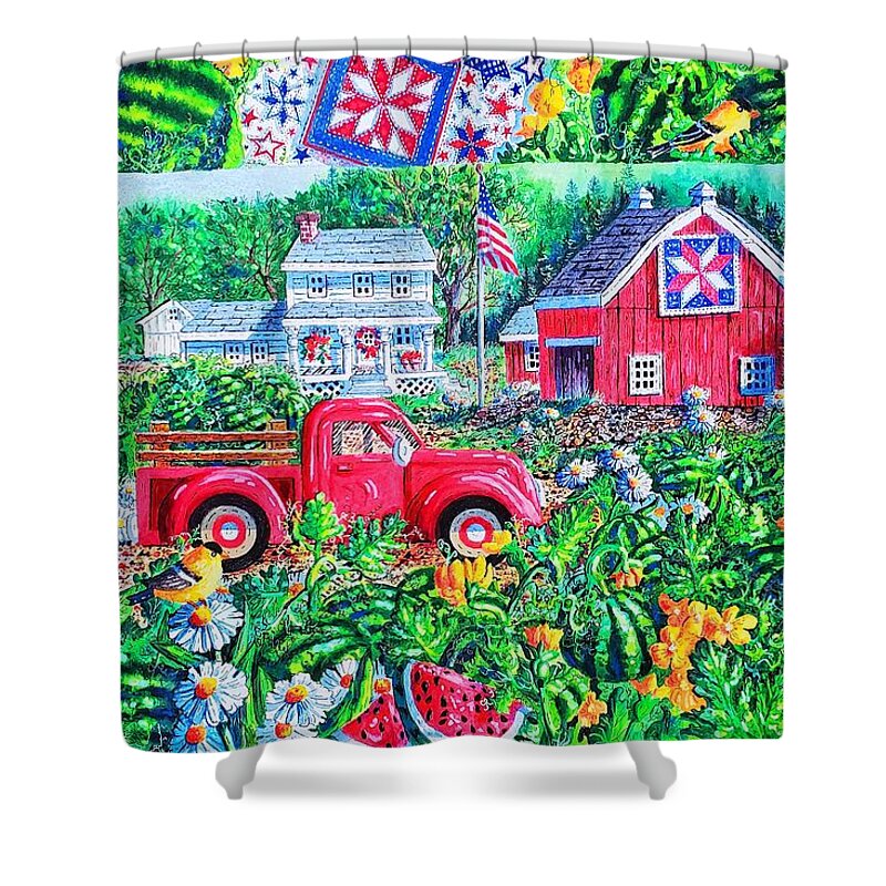 Red Truck Shower Curtain featuring the painting Summertime by Diane Phalen
