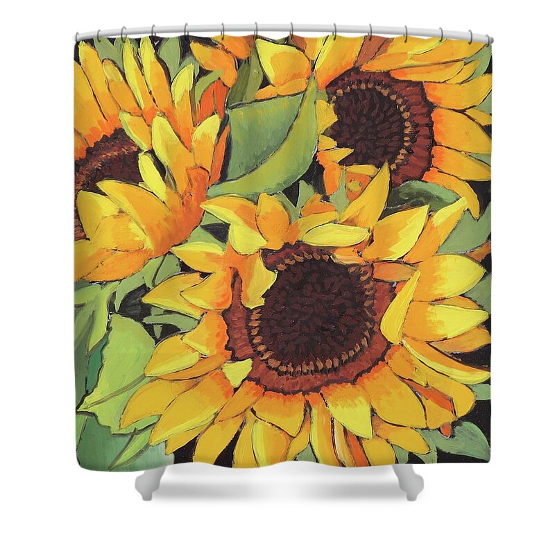 Sun Flowers Shower Curtain featuring the painting Sun Flowers by Kevin Hughes