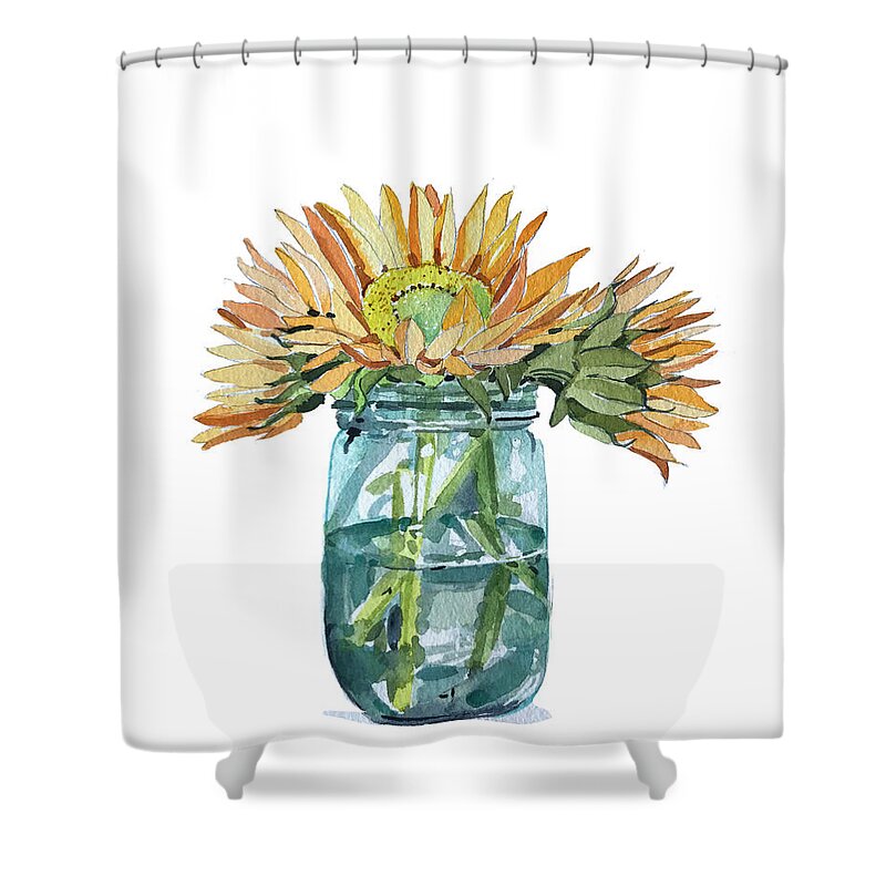 Mask Shower Curtain featuring the painting Sunflowers by Luisa Millicent