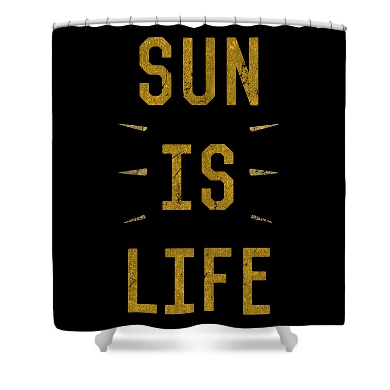 Funny Shower Curtain featuring the digital art Sun Is Life Beach by Flippin Sweet Gear