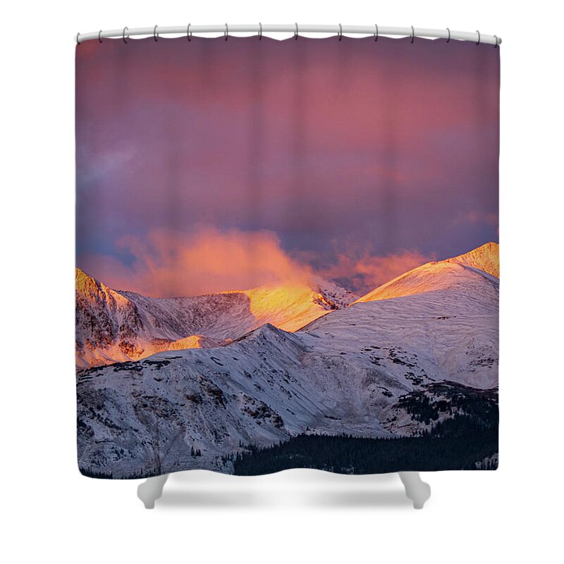 Breckenridge Shower Curtain featuring the photograph Sun Kissed Peaks by Jeff Phillippi
