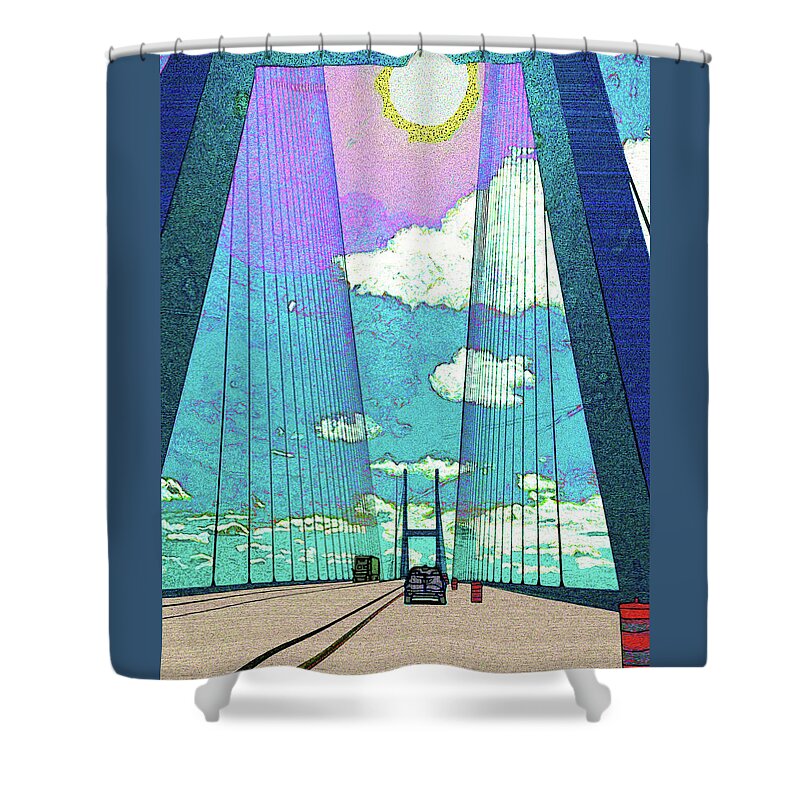 Brunswick Shower Curtain featuring the digital art Sun Over the Bridge At Brunswick by Rod Whyte