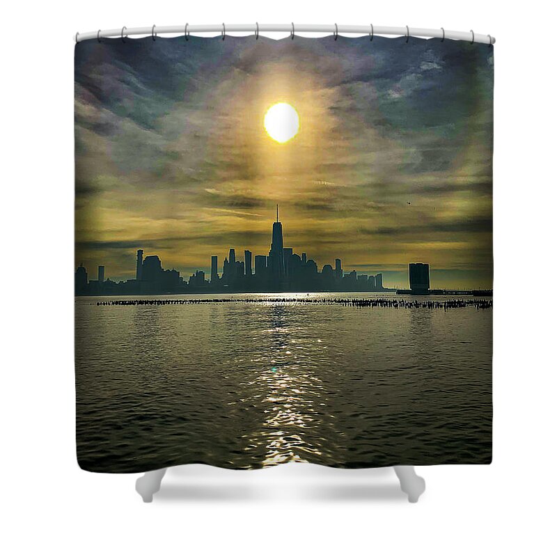 Freedom Tower Shower Curtain featuring the photograph Sun over the city by Jim Feldman