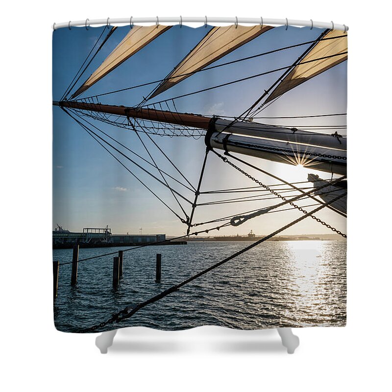 California Shower Curtain featuring the photograph Sunburst on the Bow of the Star of India by David Levin